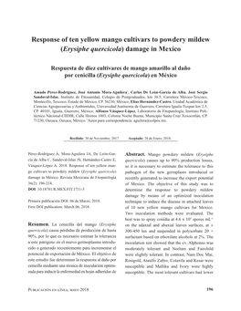 Response of Ten Yellow Mango Cultivars to Powdery Mildew (Erysiphe Quercicola) Damage in Mexico