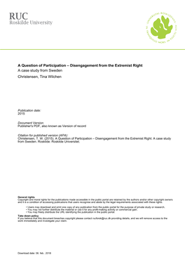 A Question of Participation – Disengagement from the Extremist Right a Case Study from Sweden Christensen, Tina Wilchen