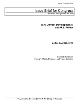 Iran: Current Developments and US Policy