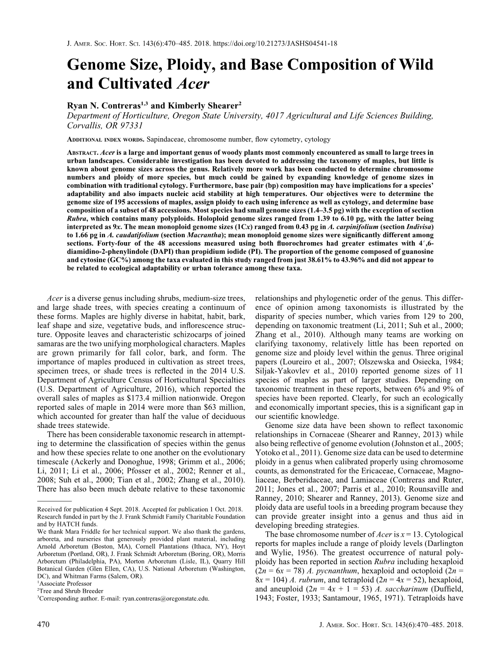 Genome Size, Ploidy, and Base Composition of Wild and Cultivated Acer