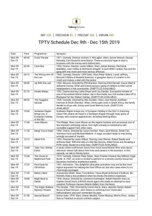 TPTV Schedule Dec 9Th - Dec 15Th 2019