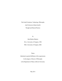 The Gould Variations: Technology, Philosophy