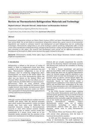 Review on Thermoelectric Refrigeration: Materials and Technology