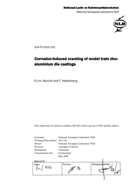 Corrosion-Induced Cracking of Model Train Zinc- Aluminium Die Castings