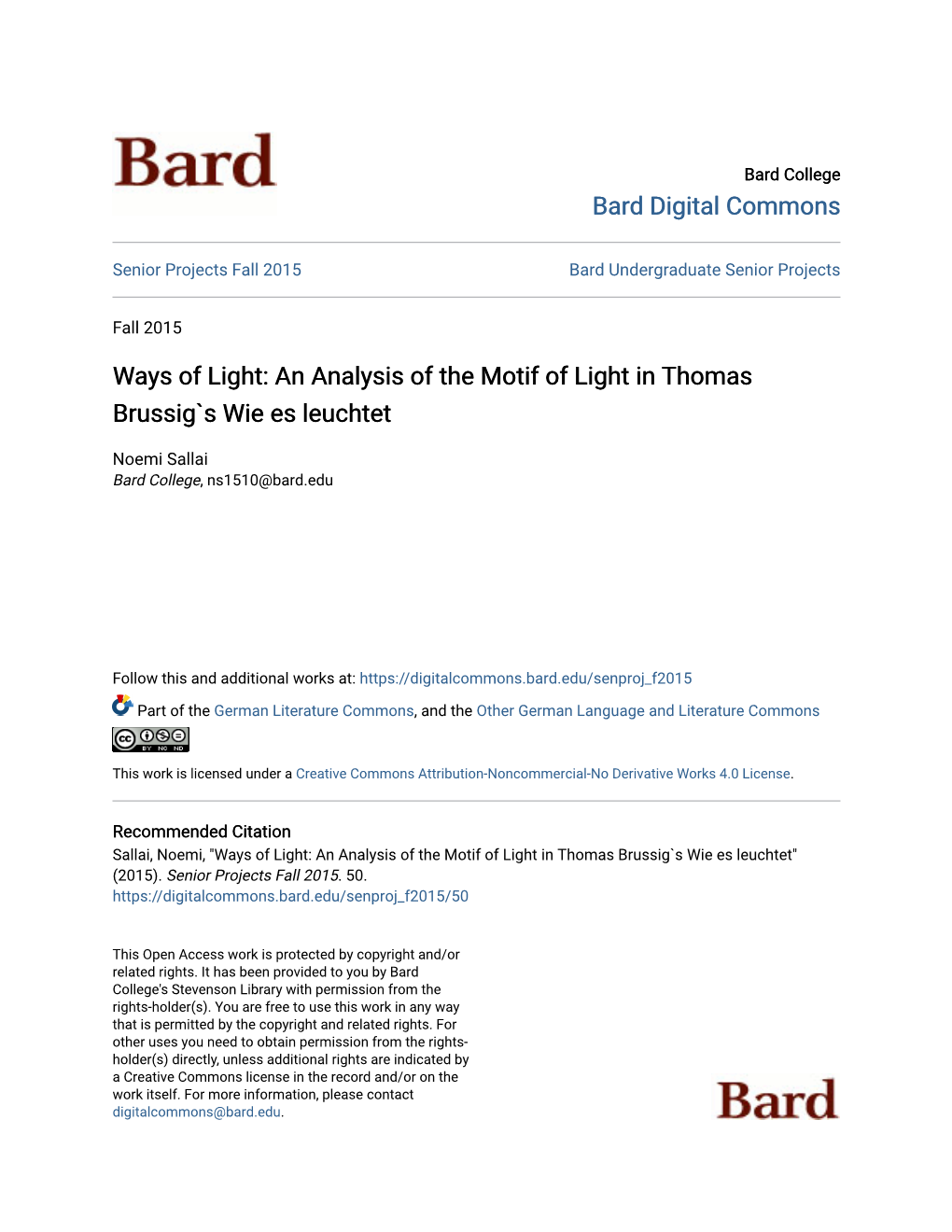 Ways of Light: an Analysis of the Motif of Light in Thomas Brussig`S Wie Es Leuchtet