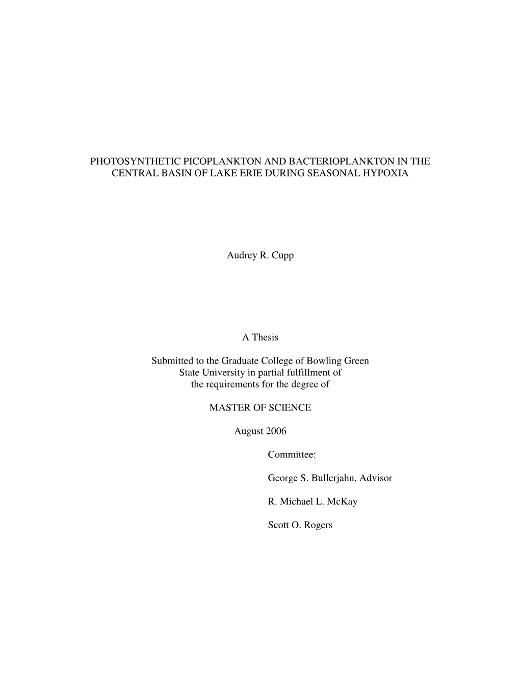 Photosynthetic Picoplankton and Bacterioplankton in the Central Basin of Lake Erie During Seasonal Hypoxia