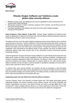 Etisalat, Singtel, Softbank and Telefónica Create Global Cyber Security Alliance