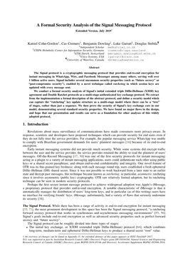 A Formal Security Analysis of the Signal Messaging Protocol Extended Version, July 2019†