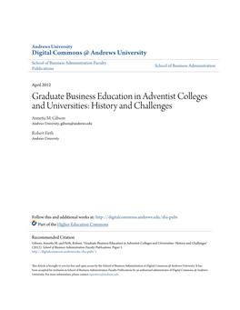 Graduate Business Education in Adventist Colleges and Universities: History and Challenges Annetta M
