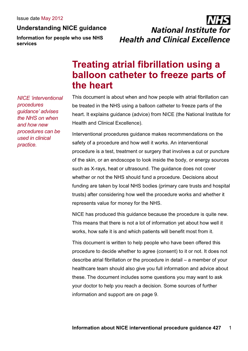 Percutaneous Balloon Cryoablation for Pulmonary Vein Isolation in Atrial Fibrillation (Understanding NICE Guidance)