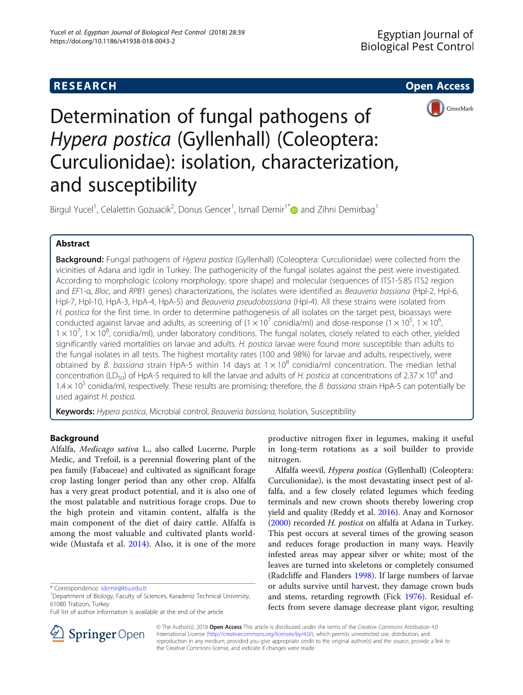 Determination of Fungal Pathogens of Hypera Postica (Gyllenhall)