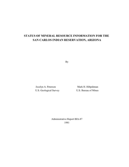 Status of Mineral Resource Information for the San Carlos Indian Reservation, Arizona