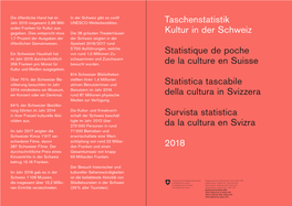 Taschenstatistik Kultur in Der Schweiz 2018
