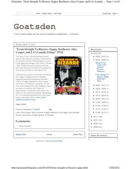 Goatsden: "From Straight to Bizarre: Zappa, Beefheart, Alice Cooper, and LA's Lunatic