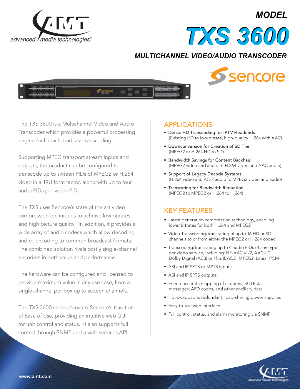 Txs 36003600 Multichannel Video/Audio Transcoder