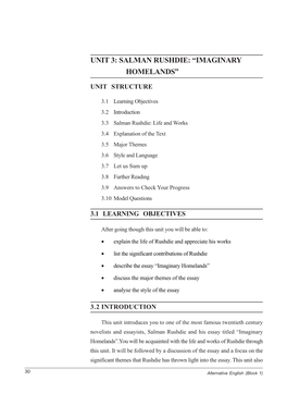 Unit 3: Salman Rushdie: “Imaginary Homelands”