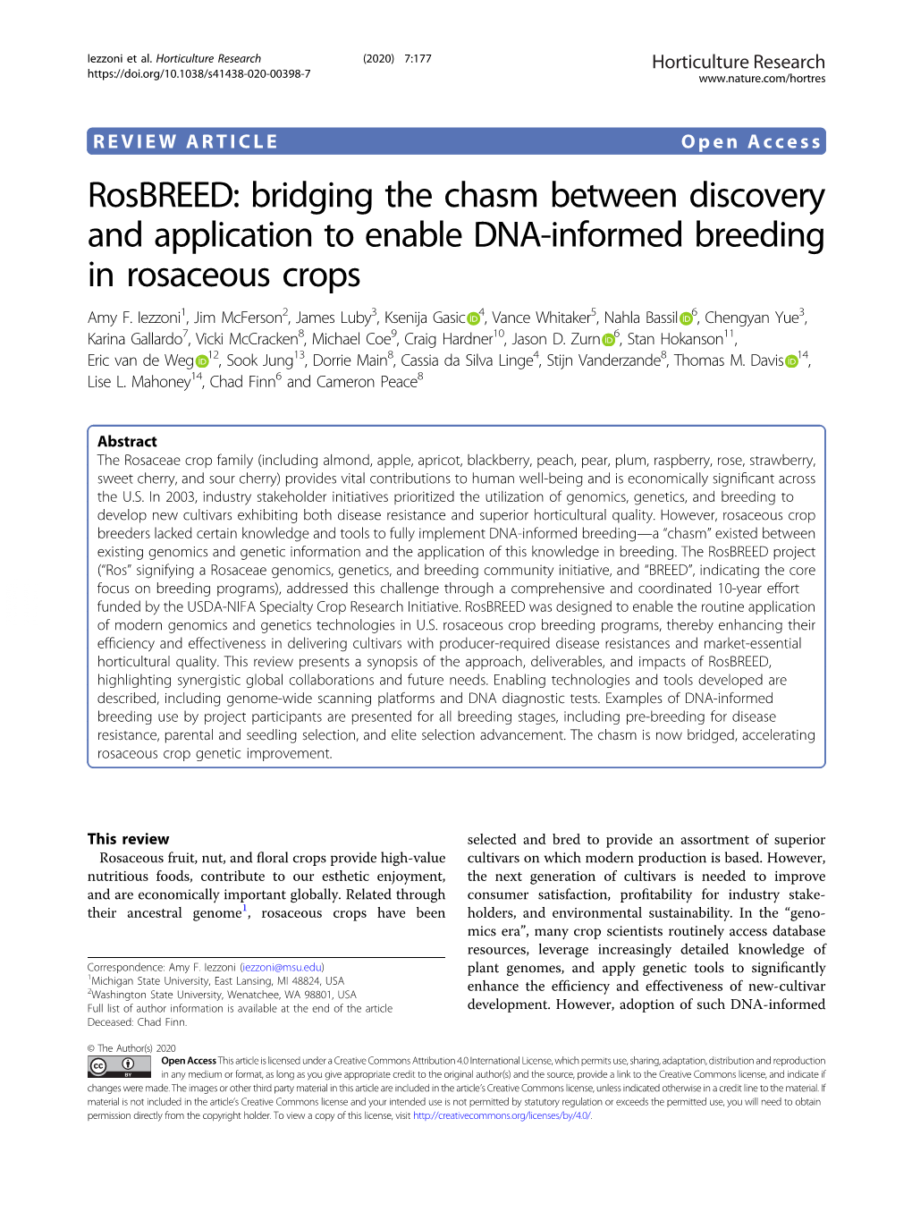 Rosbreed: Bridging the Chasm Between Discovery and Application to Enable DNA-Informed Breeding in Rosaceous Crops Amy F