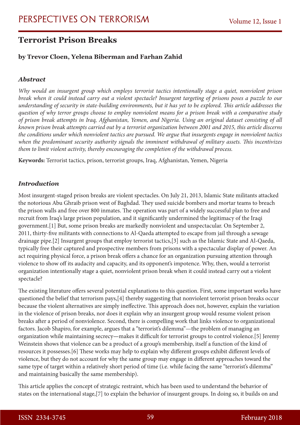 Terrorist Prison Breaks by Trevor Cloen, Yelena Biberman and Farhan Zahid