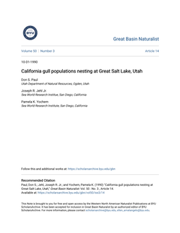 California Gull Populations Nesting at Great Salt Lake, Utah