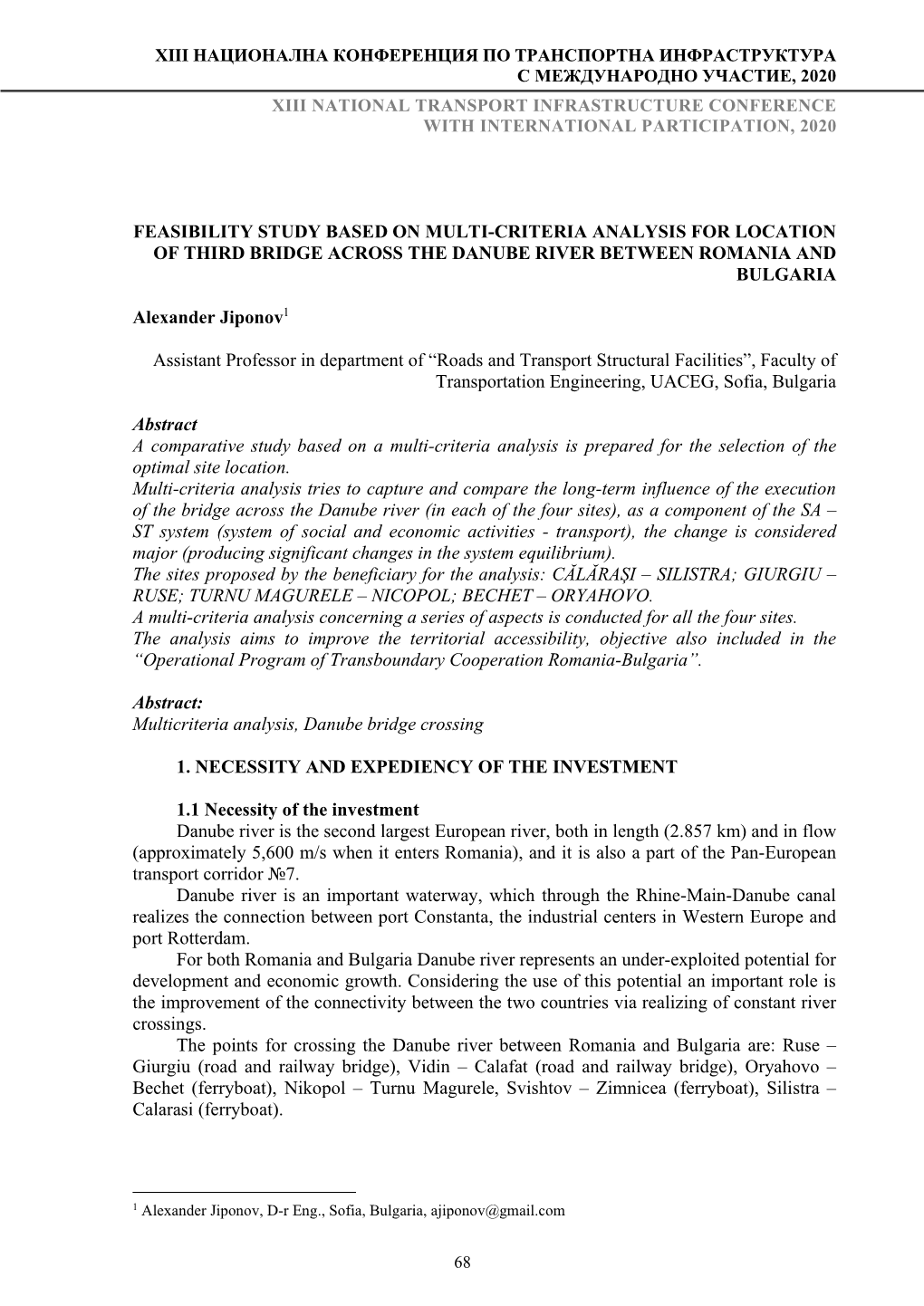 Feasibility Study Based on Multi-Criteria Analysis for Location of Third Bridge Across the Danube River Between Romania and Bulgaria