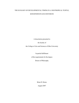 The Ecology of Developmental Timing in a Neotropical Turtle