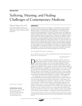 Suffering, Meaning, and Healing: Challenges of Contemporary Medicine
