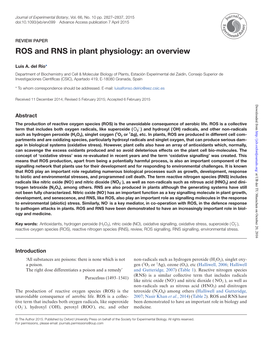 ROS and RNS in Plant Physiology: an Overview