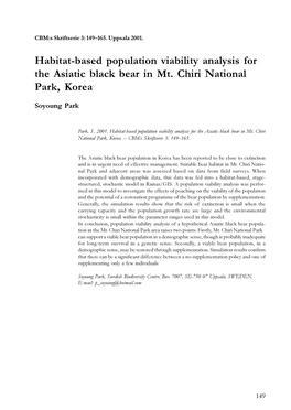 Habitat-Based Population Viability Analysis for the Asiatic Black Bear in Mt Chiri National Park, Korea