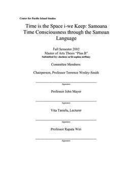 Samoana Time Consciousness Through the Samoan Language