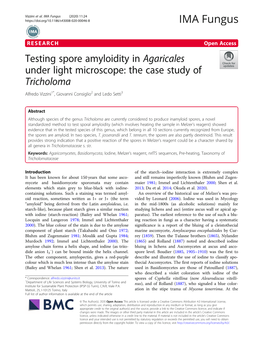 Testing Spore Amyloidity in Agaricales Under Light Microscope: the Case Study of Tricholoma Alfredo Vizzini1*, Giovanni Consiglio2 and Ledo Setti3