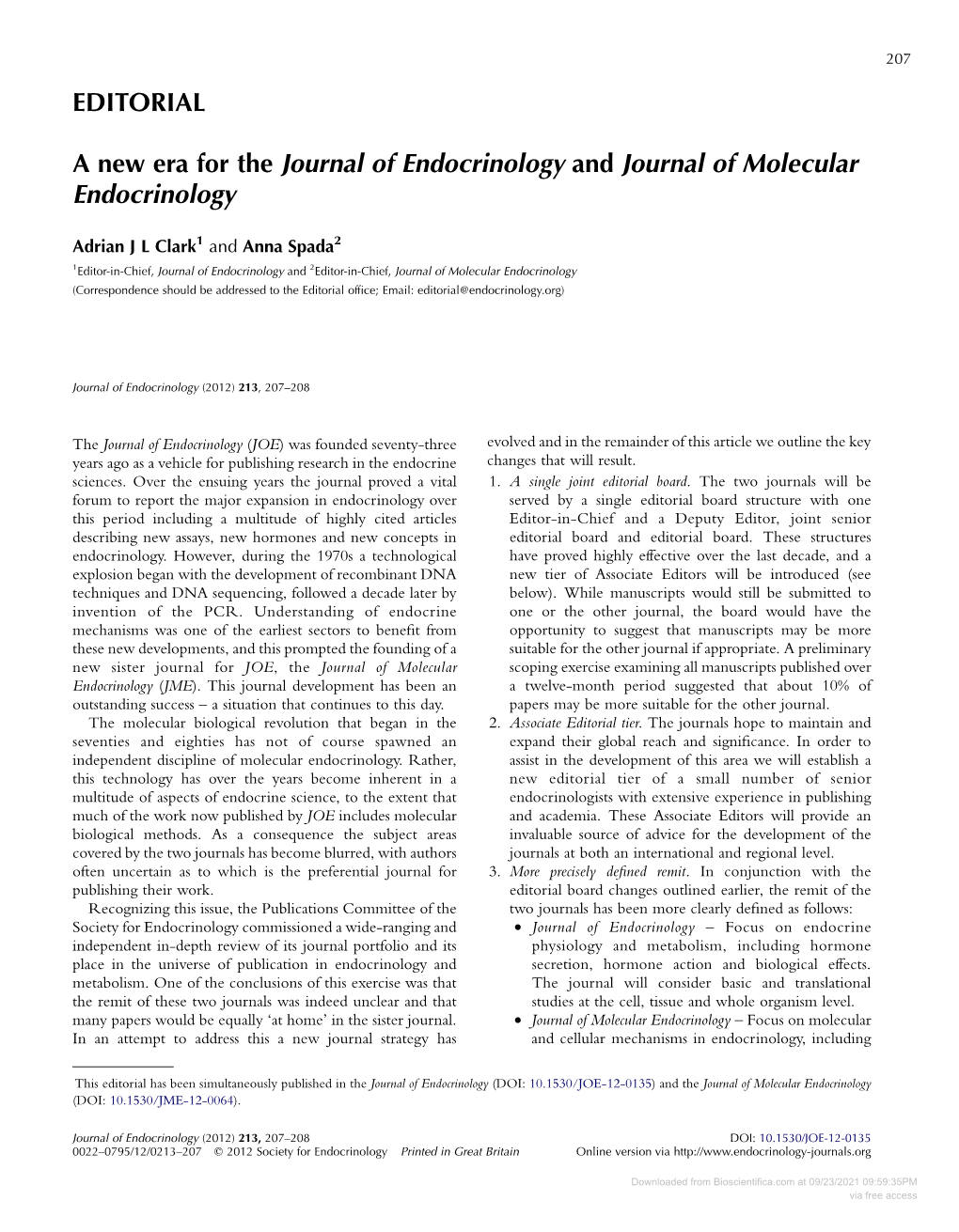 EDITORIAL a New Era for the Journal of Endocrinology