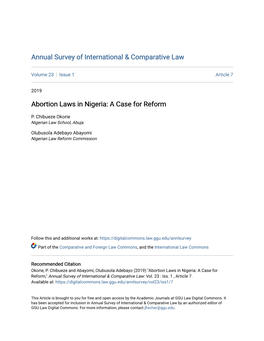 Abortion Laws in Nigeria: a Case for Reform