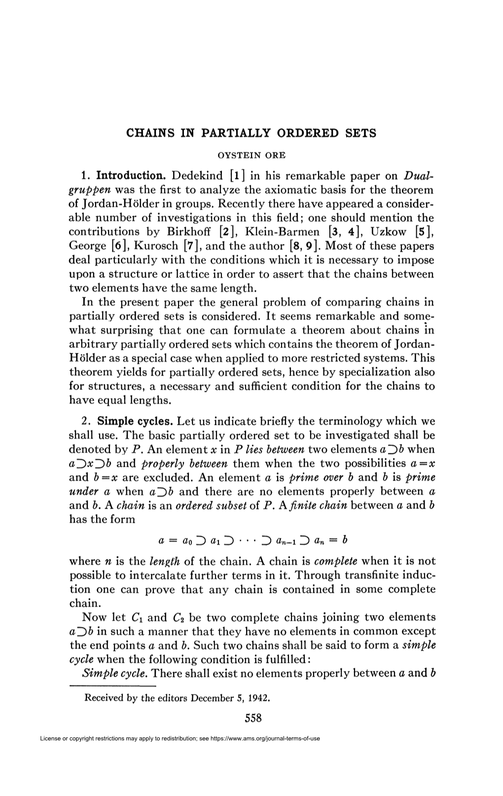 CHAINS in PARTIALLY ORDERED SETS 1. Introduction. Dedekind