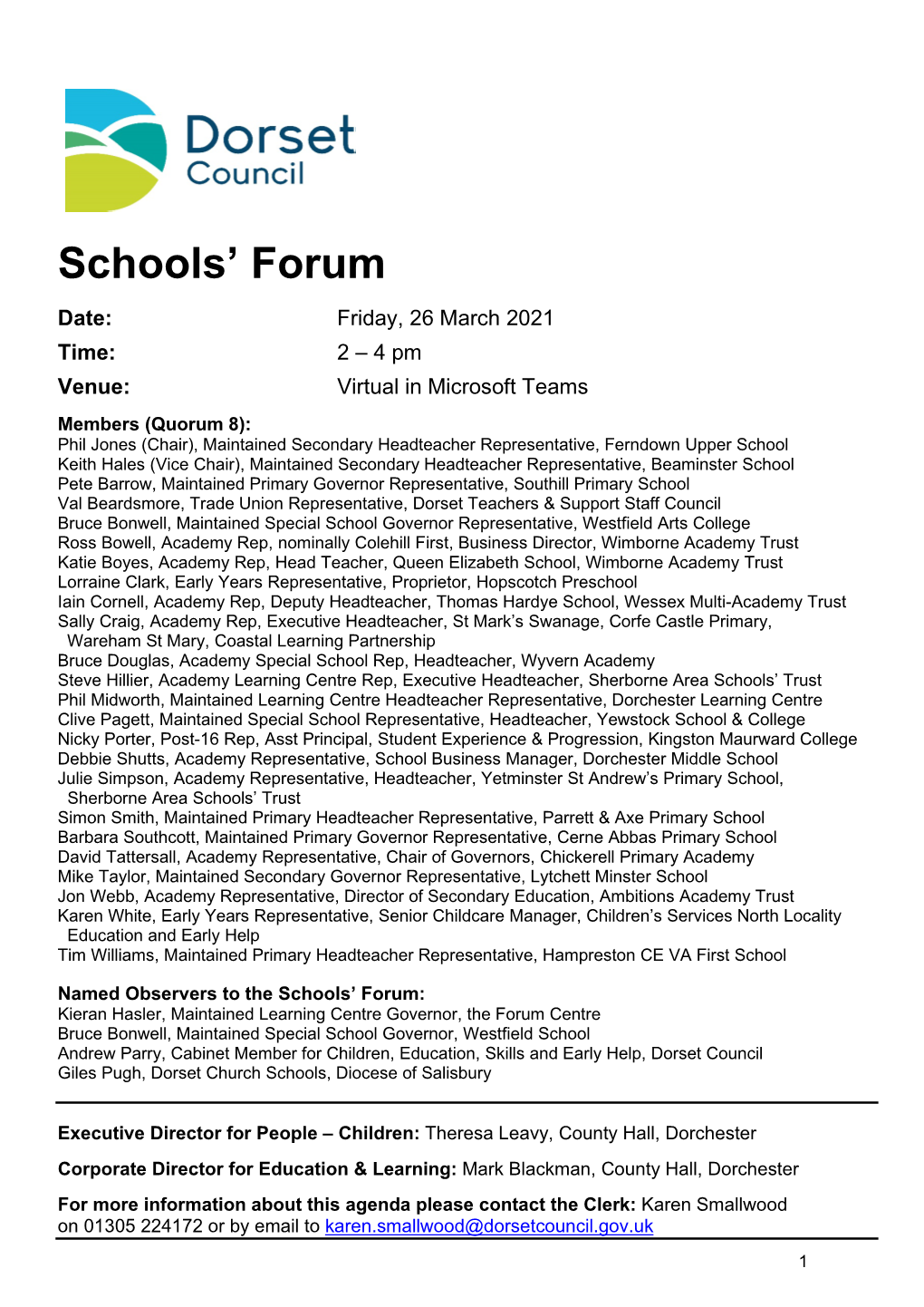 Schools' Forum 26 March 2021 Agenda Item: 2