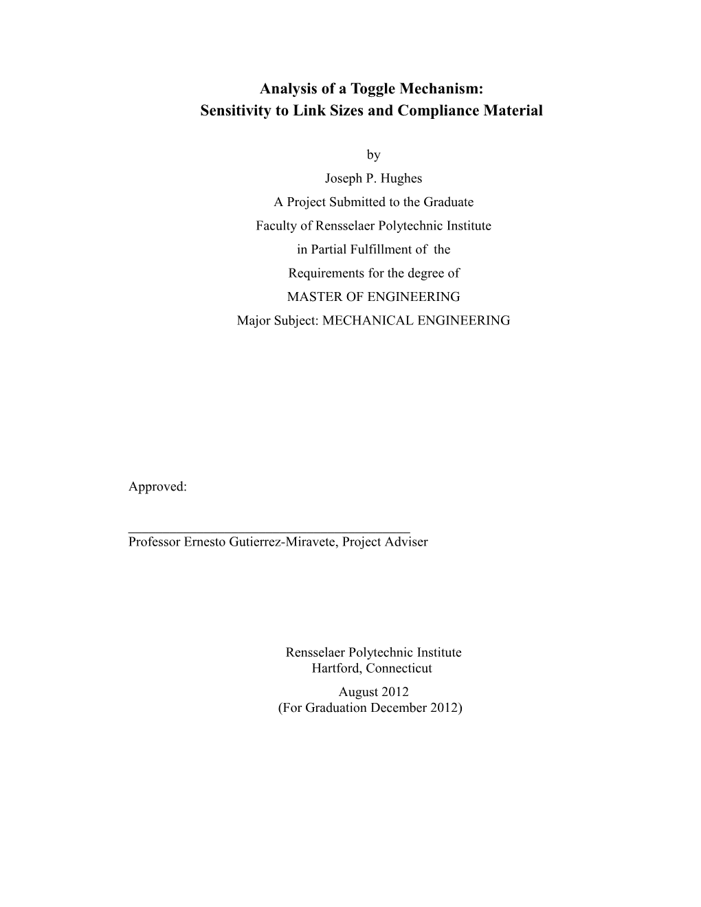 Analysis of a Toggle Mechanism