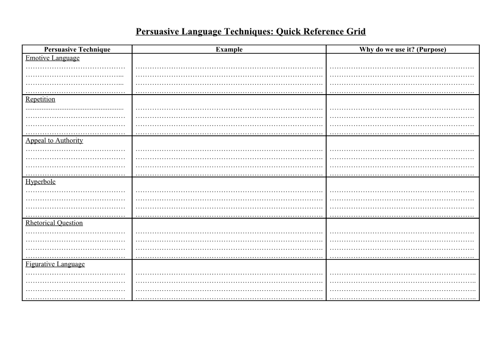 Persuasive Language Techniques: Quick Reference Grid