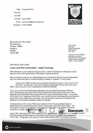 Dacorum Council Hearings HMA Letter
