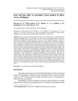 Fern and Fern Allies As Non-Timber Forest Product in Baler, Aurora, Philippines