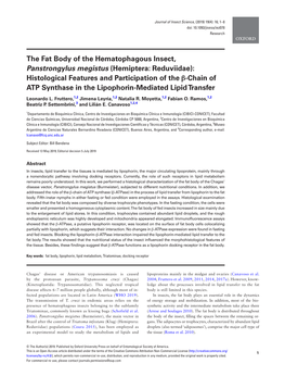The Fat Body of the Hematophagous Insect, Panstrongylus Megistus