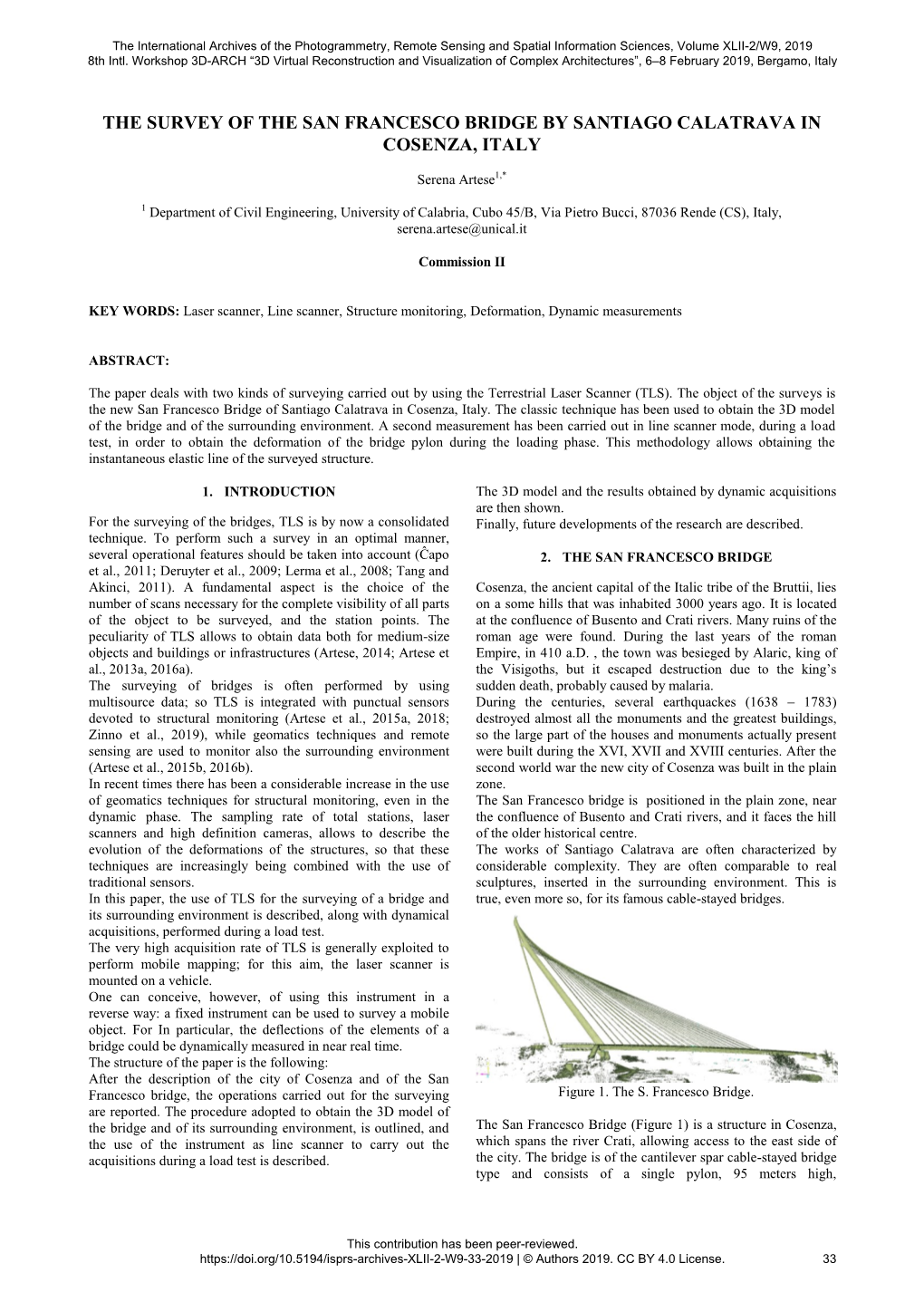 The Survey of the San Francesco Bridge by Santiago Calatrava in Cosenza, Italy