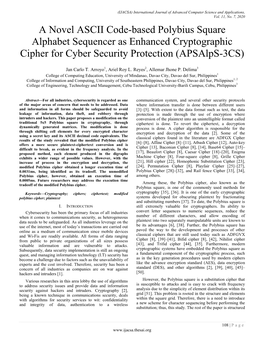A Novel ASCII Code-Based Polybius Square Alphabet Sequencer As Enhanced Cryptographic Cipher for Cyber Security Protection (Apsalps-3CS)