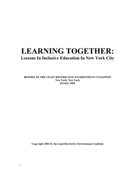 LEARNING TOGETHER: Lessons in Inclusive Education in New York City