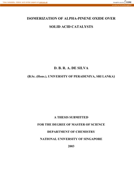 Isomerization of Alpha-Pinene Oxide Over Solid Acid