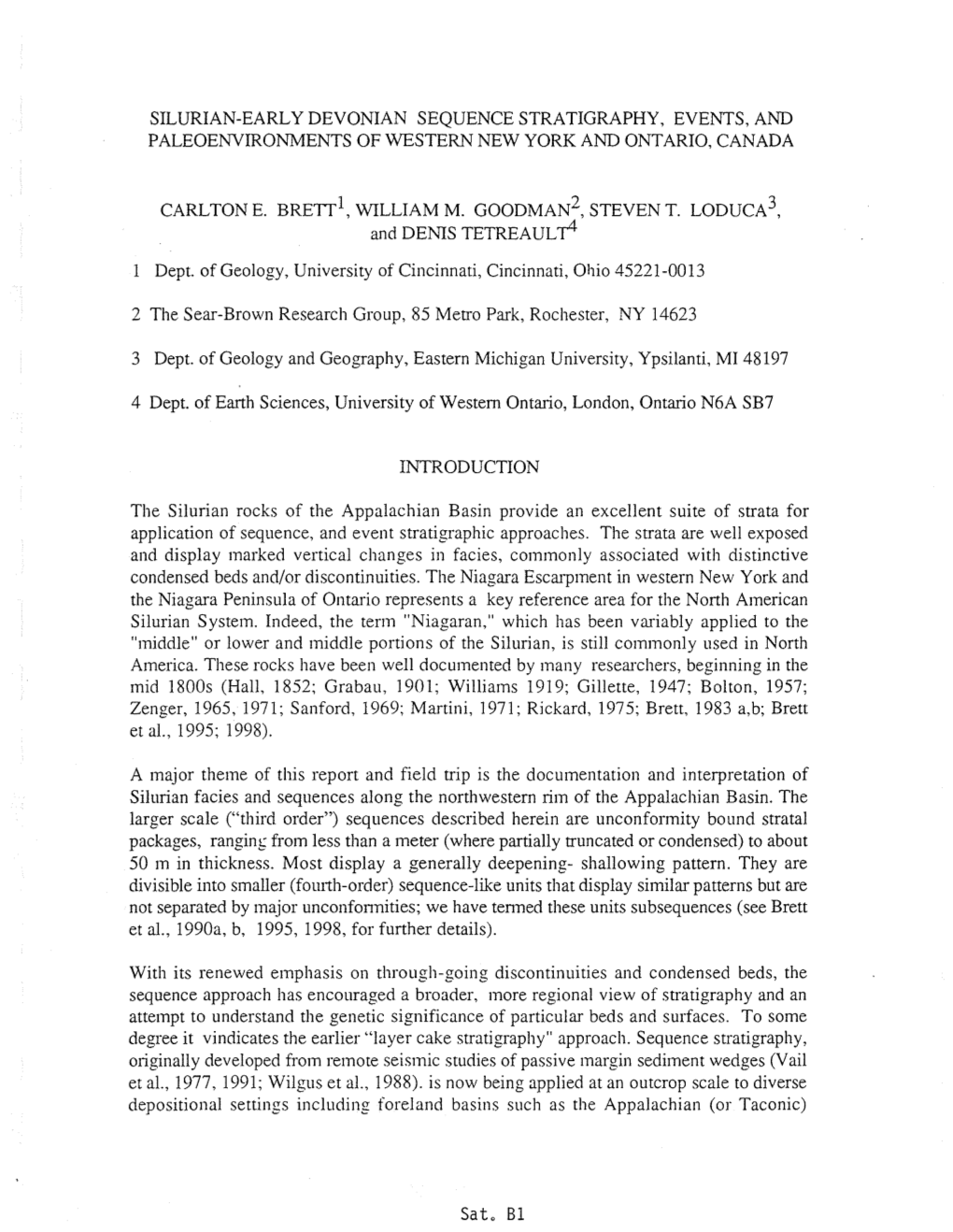 SILURIAN-EARLY DEVONIAN SEQUENCE STRATIGRAPHY, EVENTS, and PALEOENVIRONMENTS of WESTERN NEW YORK and Ontarlo, CANADA