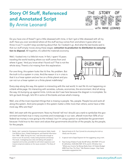 Story of Stuff, Referenced and Annotated Script by Annie Leonard