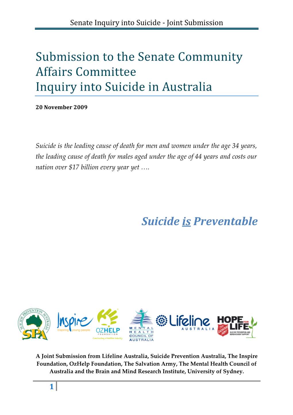 Senate Inquiry Into Suicide - Joint Submission