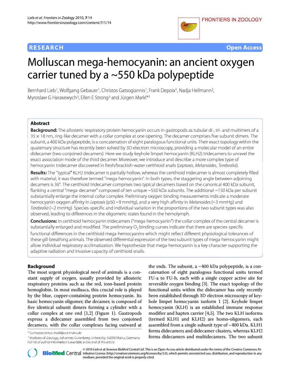 Molluscan Mega-Hemocyanin: an Ancient Oxygen Carrier Tuned by a -550 Kda Polypeptide