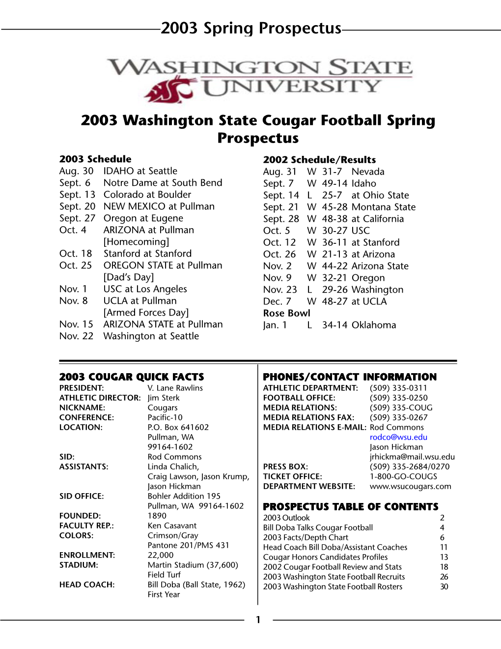 2003 Spring Prospectus