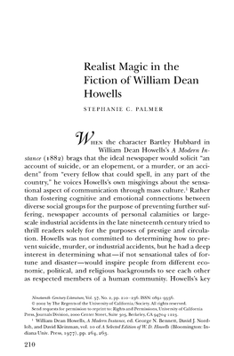 Realist Magic in the Fiction of William Dean Howells STEPHANIE C