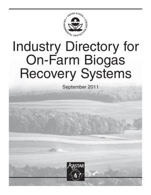 Agstar Industry Directory for On-Farm Biogas Recovery Systems